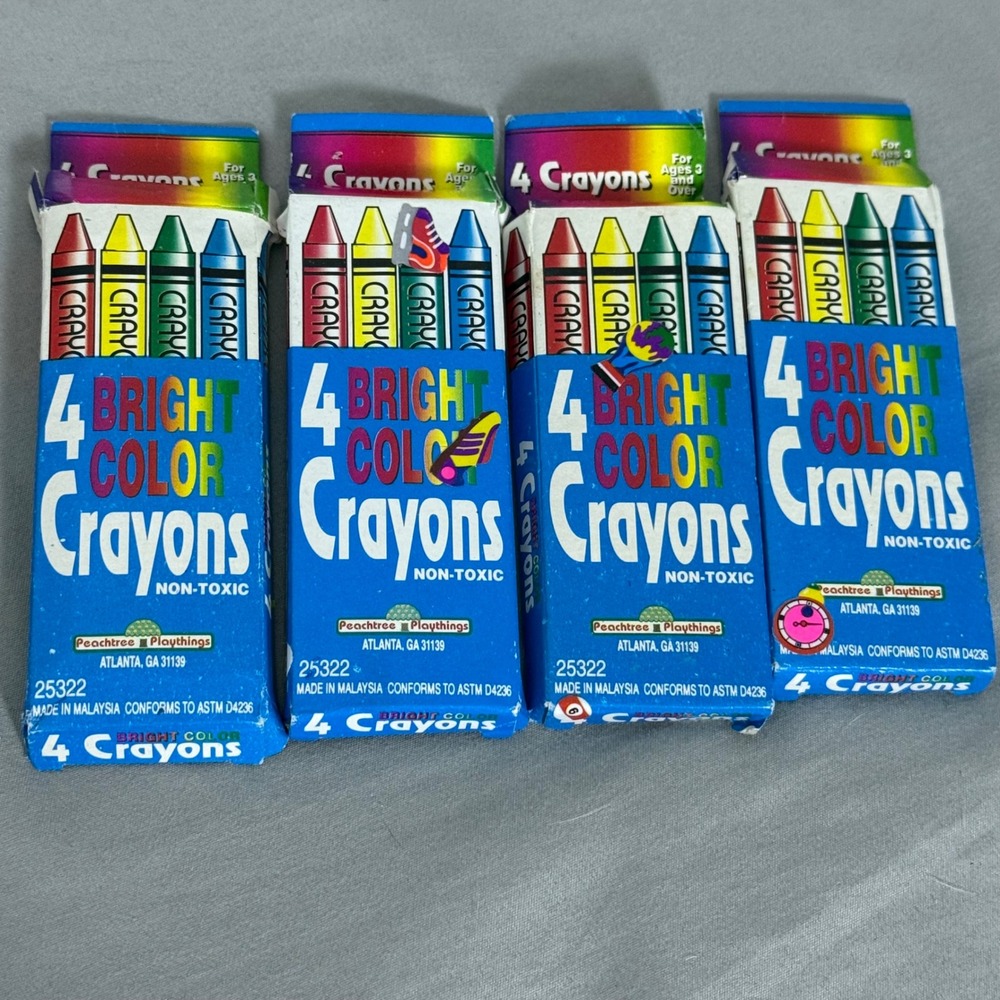 Vintage Peachtree Playthings Bright Color Crayons 4 Count Lot of 4 New‎